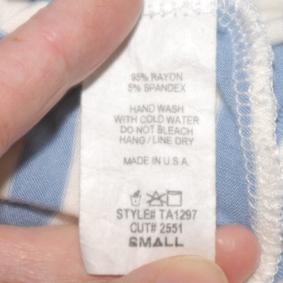 Made in USA Tunic BomBom Womens Small Blue White Stripes Short Sleeve Mini Dress - Picture 8 of 8